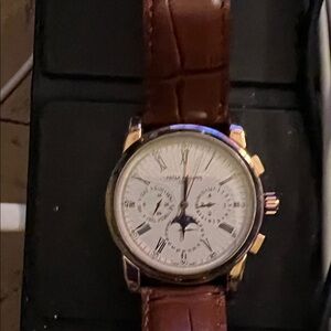Classic Brown automatic Leather Watch with White Dial